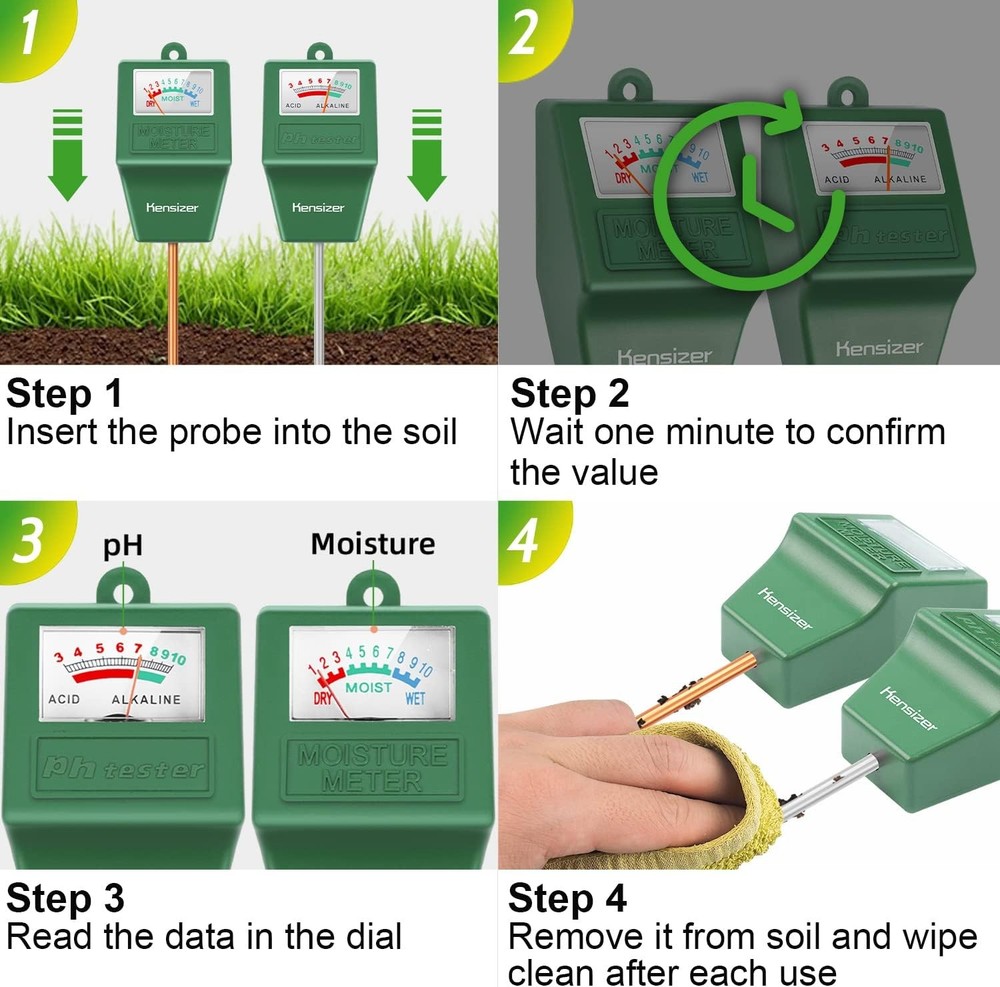 Kensizer Soil Tester, Moisture/pH Meter, Gardening Meter