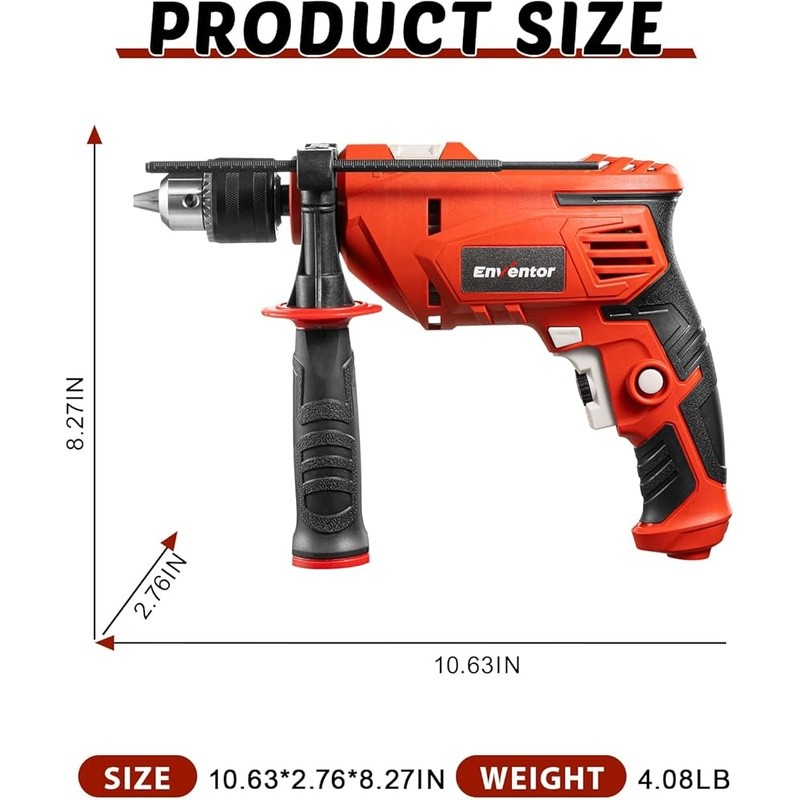 Corded Hammer Drill 7.5A 3000RPM Variable Speed Impact Drill 2-in-1 Function New