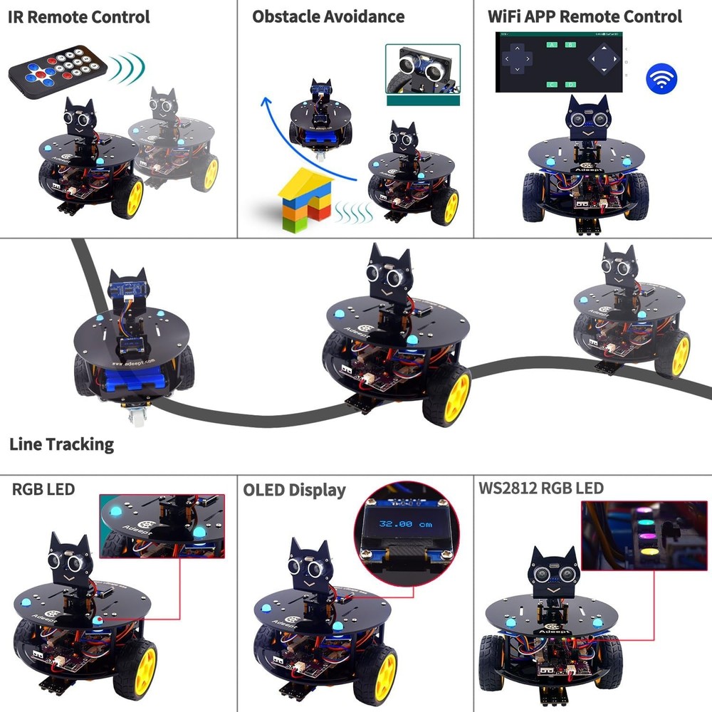 Smart Car Kit(Compatible with Arduino IDE), Line Tracking, Obstacle Avoidance