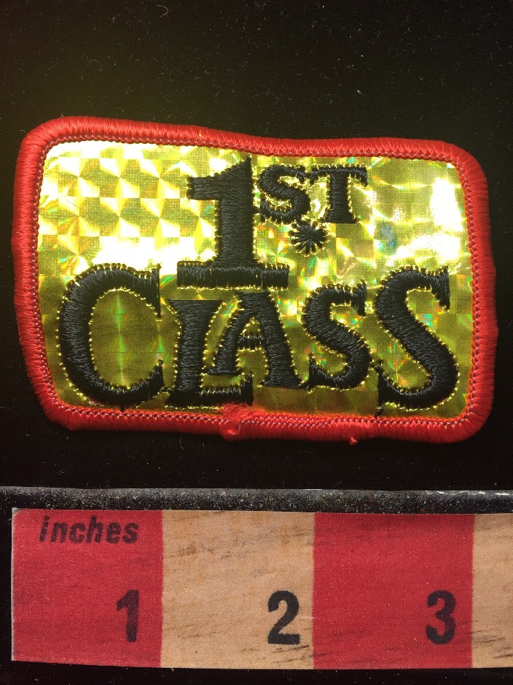 Vintage Metallic Look 1st CLASS First Class Sew-on Classy Patch 00HH