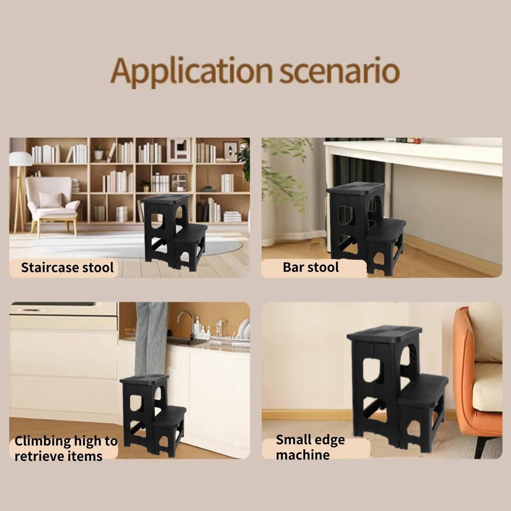 2-Step Folding Stool, Non-Slip Folding Step Stool Plastic Steps Ladder, Porta...