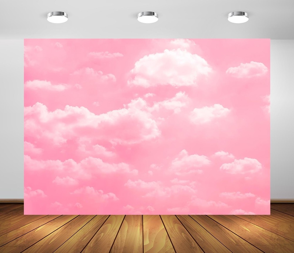 7x5ft Fabric Pink Sky White Clouds Backdrop Clear Cloudy Sky Pink Background ...
