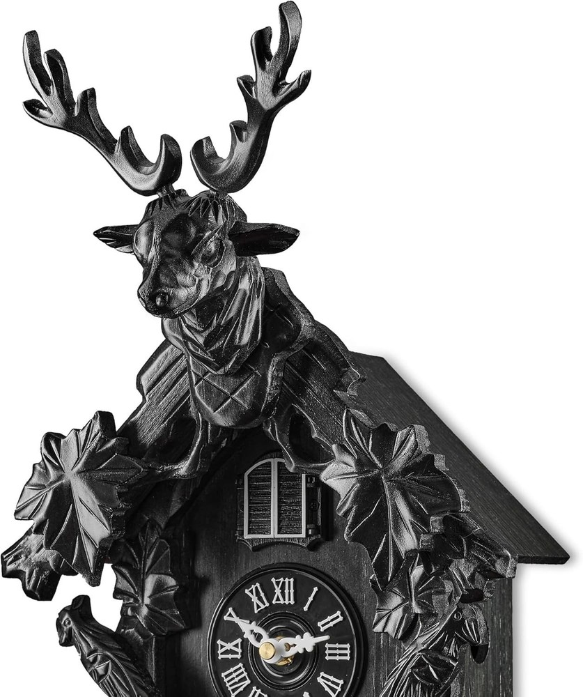 Cuckoo Clock with Automatic Night Mode, Quartz Movement and Carved Deer Head ...