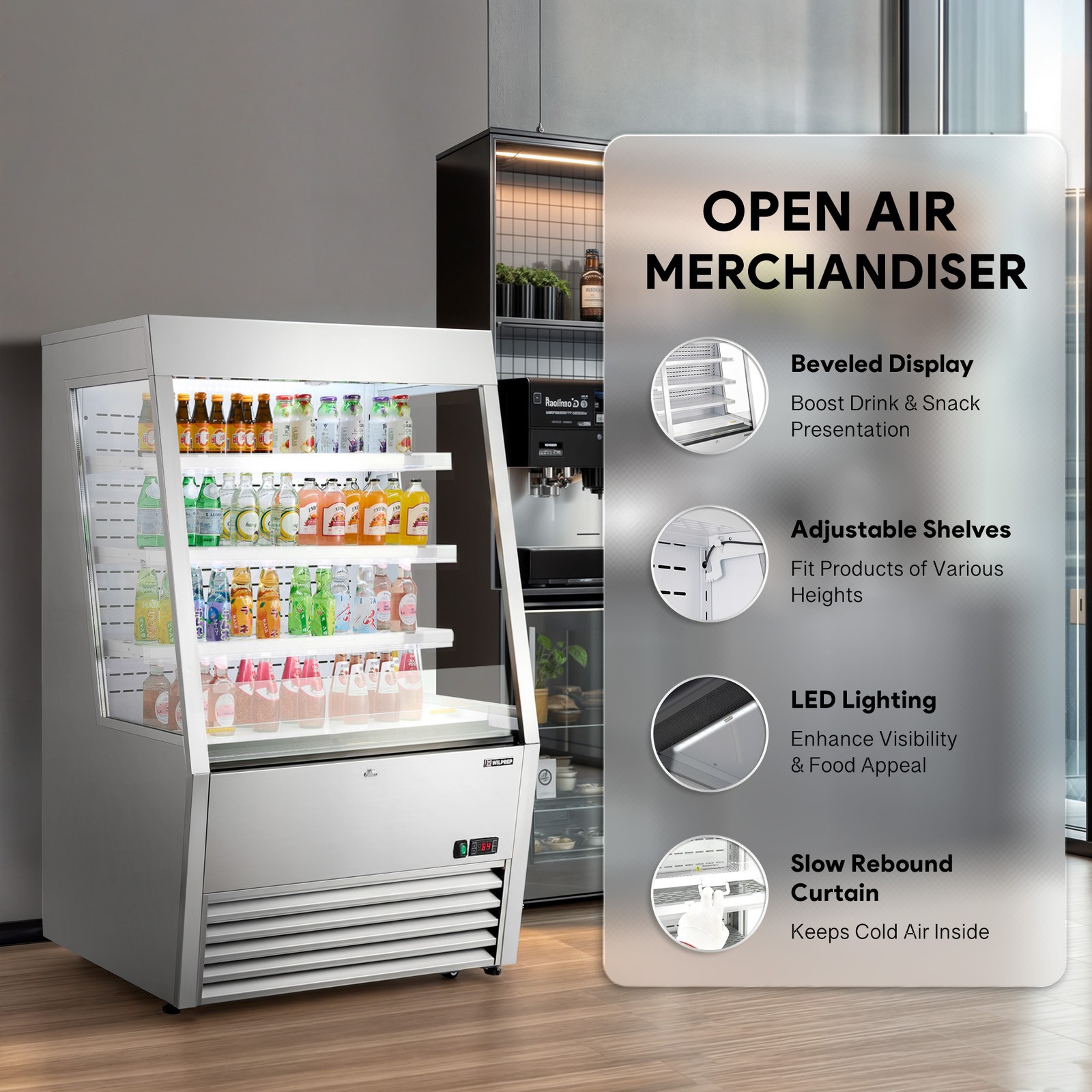 36'' Commercial Display Refrigerator Open Air Curtain Beverage Merchandiser ETL