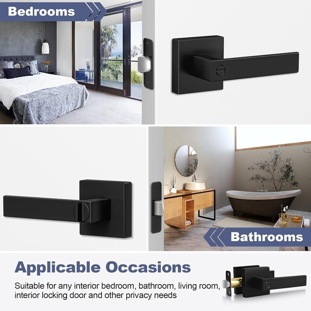 5 Pack Matte Black Door Handles Interior Door Knobs, Home Improvement Keyless...