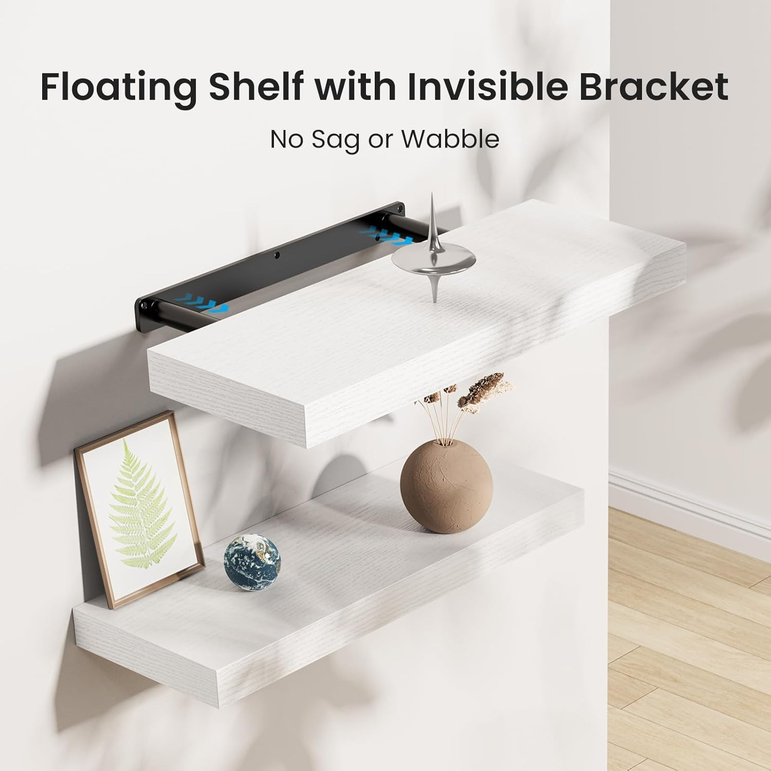 Floating Shelves Wall Mounted White – Set of 3 Shelves with Invisible Brackets