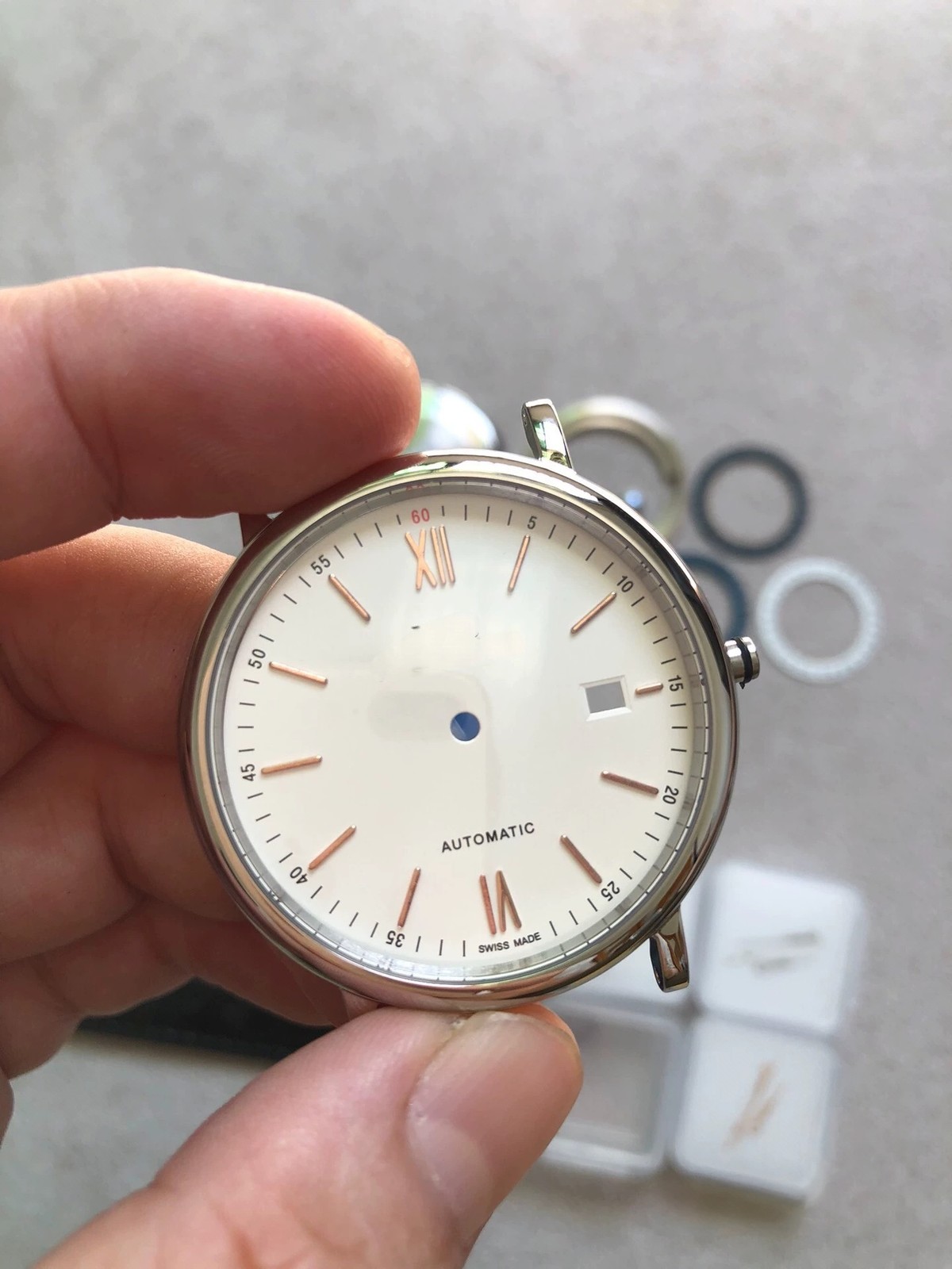 DIY SET for IWC 2824 watch case+Dial+Hands+Leather watch strap 40mm