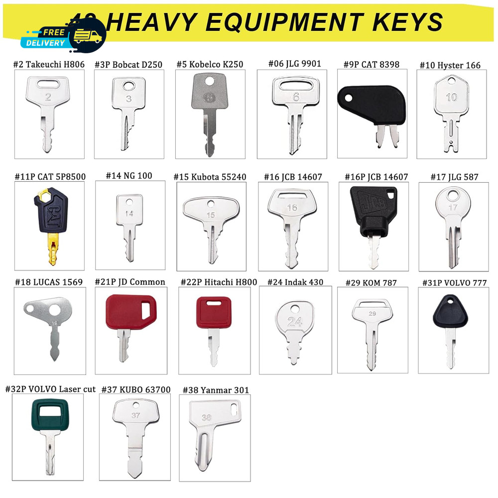 42Heavy Equipment Keys Master Set Construction Machine Operator Ignition Key Set