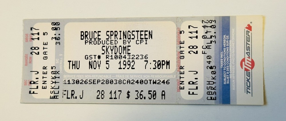 Bruce Springsteen original concert ticket 1992