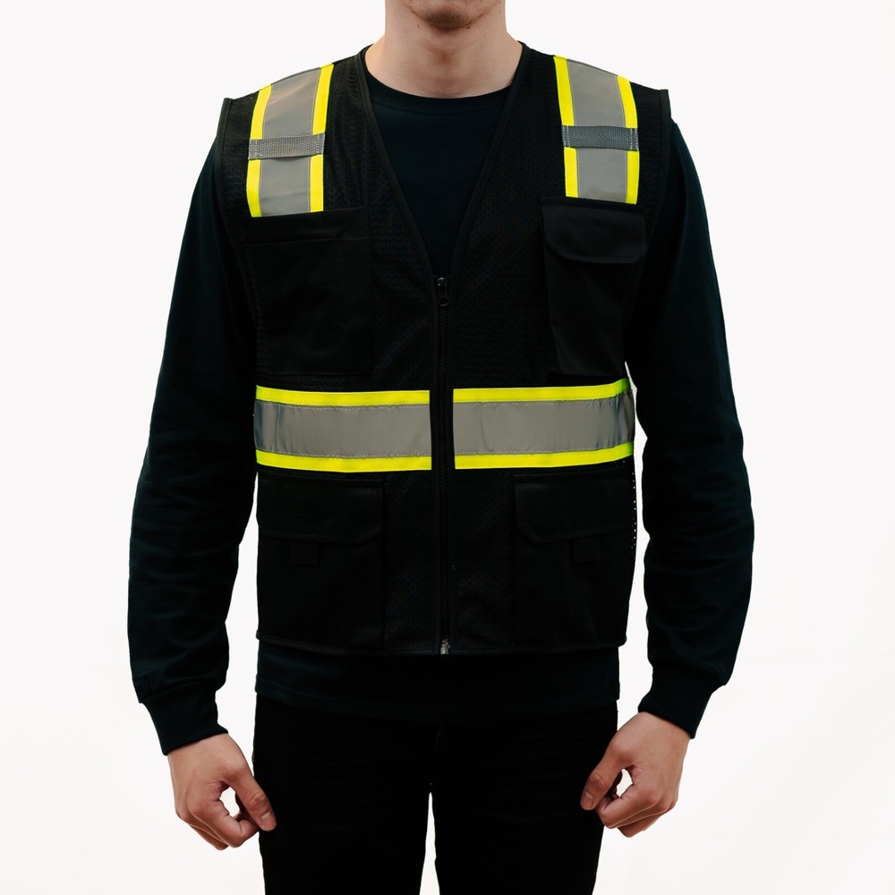 safety mesh vest with multiple pockets two tone colors