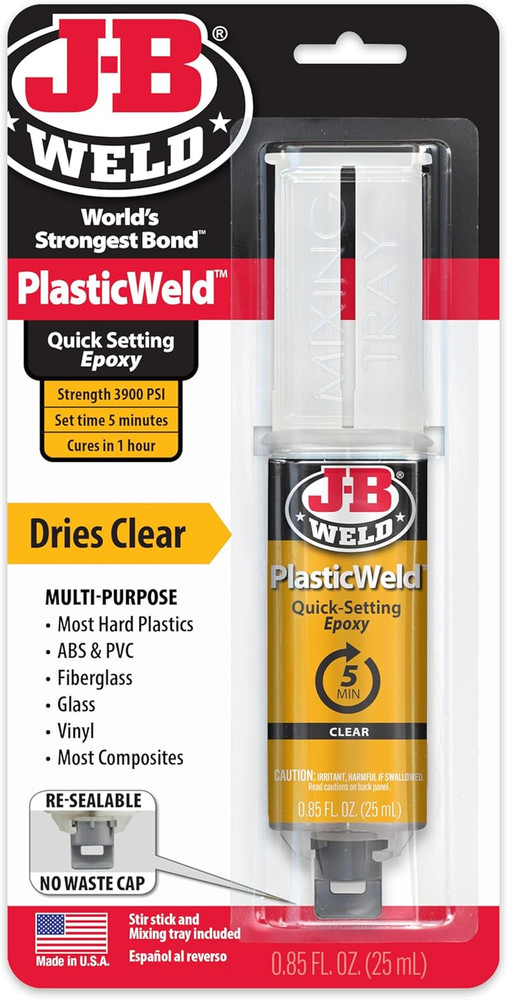 J-B Weld 50132 Plasticweld Quick-Setting Epoxy Syringe - Translucent Yellow - 25