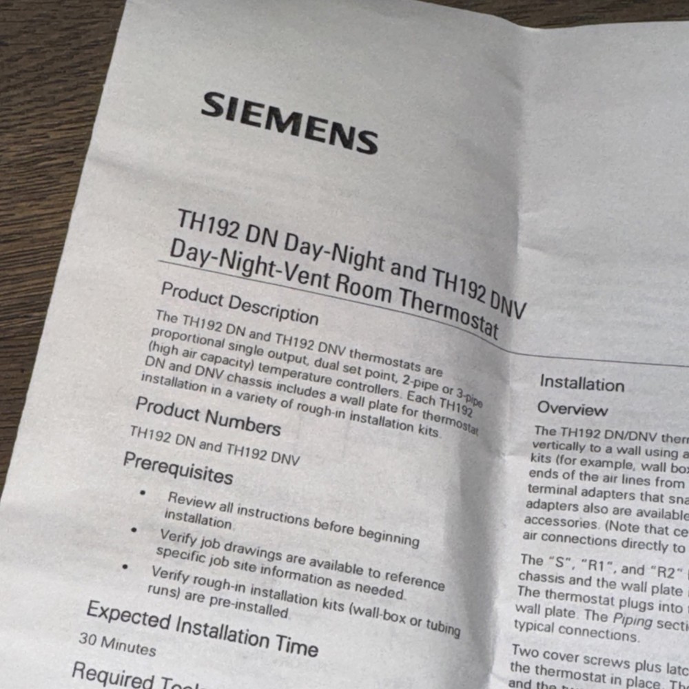 Siemens Powers Controls 192-204 Pneumatic Thermostat Dual Temperature TH192 DN