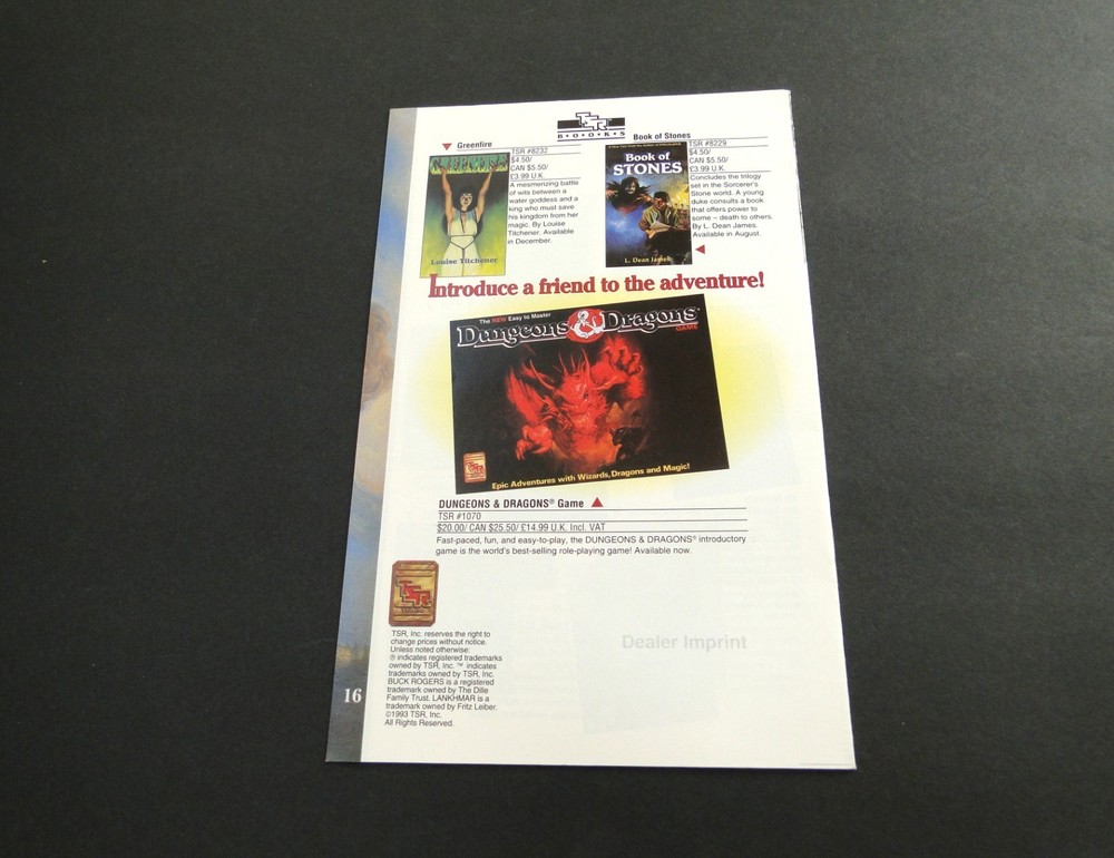 Vintage Summer/Fall 1993 TSR Catalog