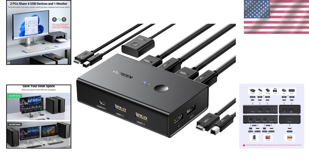 Effortless Workspace Management: HDMI KVM Switch for Two Computers - 4K Support