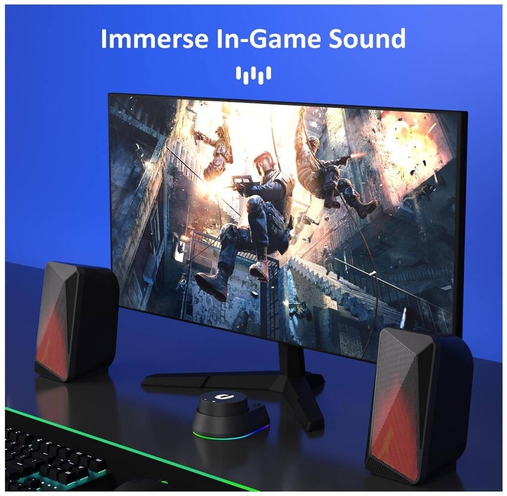 Bluetooth Computer Speakers - Pulsing & Led Flame, Wired Handy Control