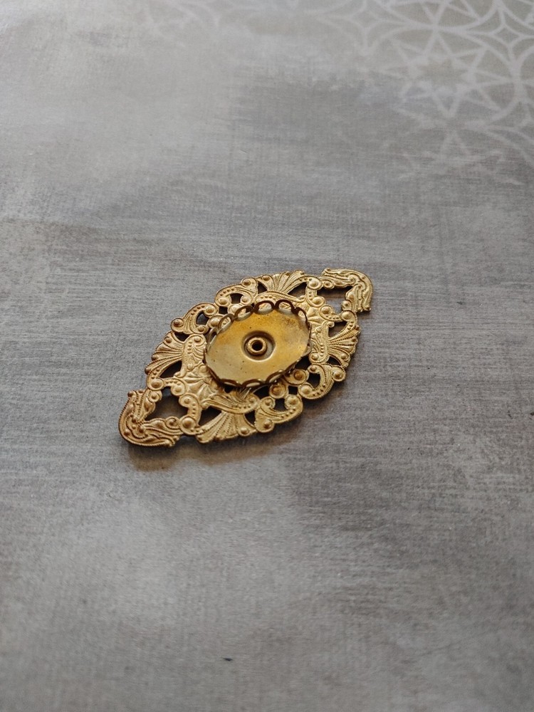 vintage Victorian Style brass component cut out repousse bezel setting