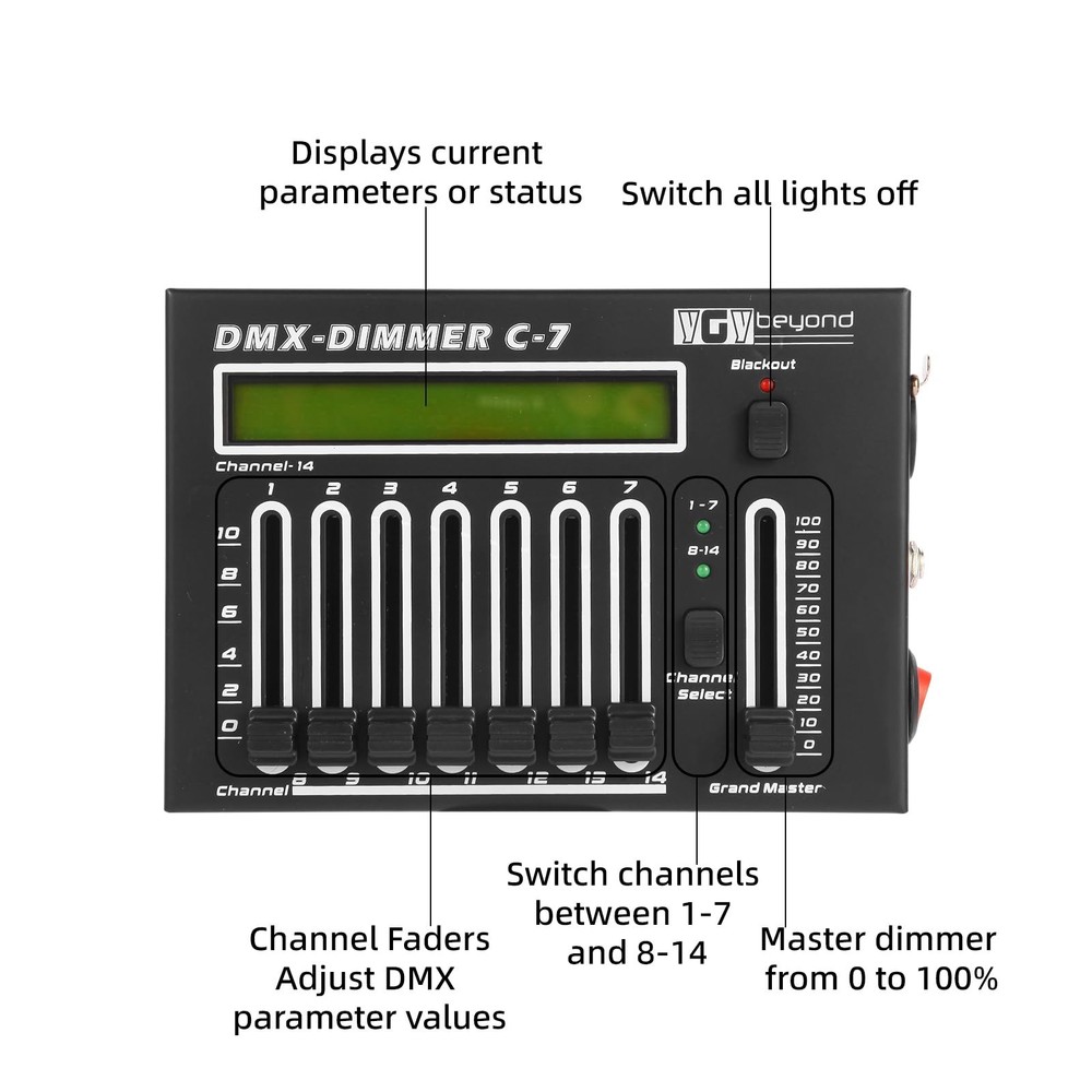 ygybeyond DMX512 Controller 14-Channel Mini Lighting Console, Portable DJ Light