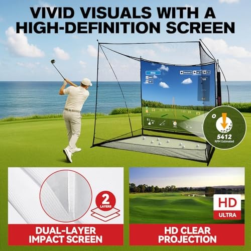 Golf Simulator Cage with Side Barriers&Impact Screen – 10x8 FT Golf Net with