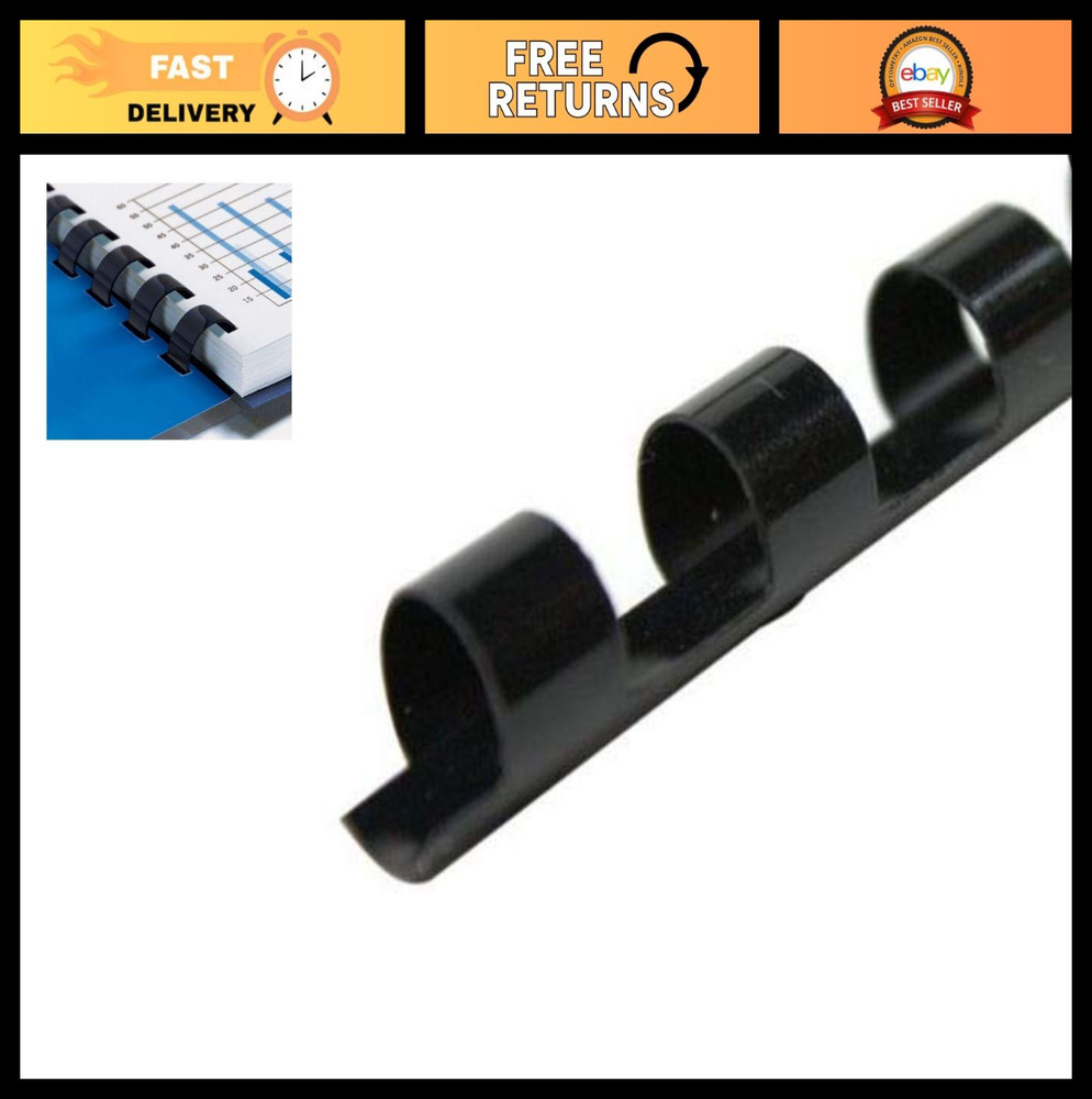 Plastic Comb Binding Spines, 3/8" Diameter, Black, 100 Pack for 55 Sheets - Dura