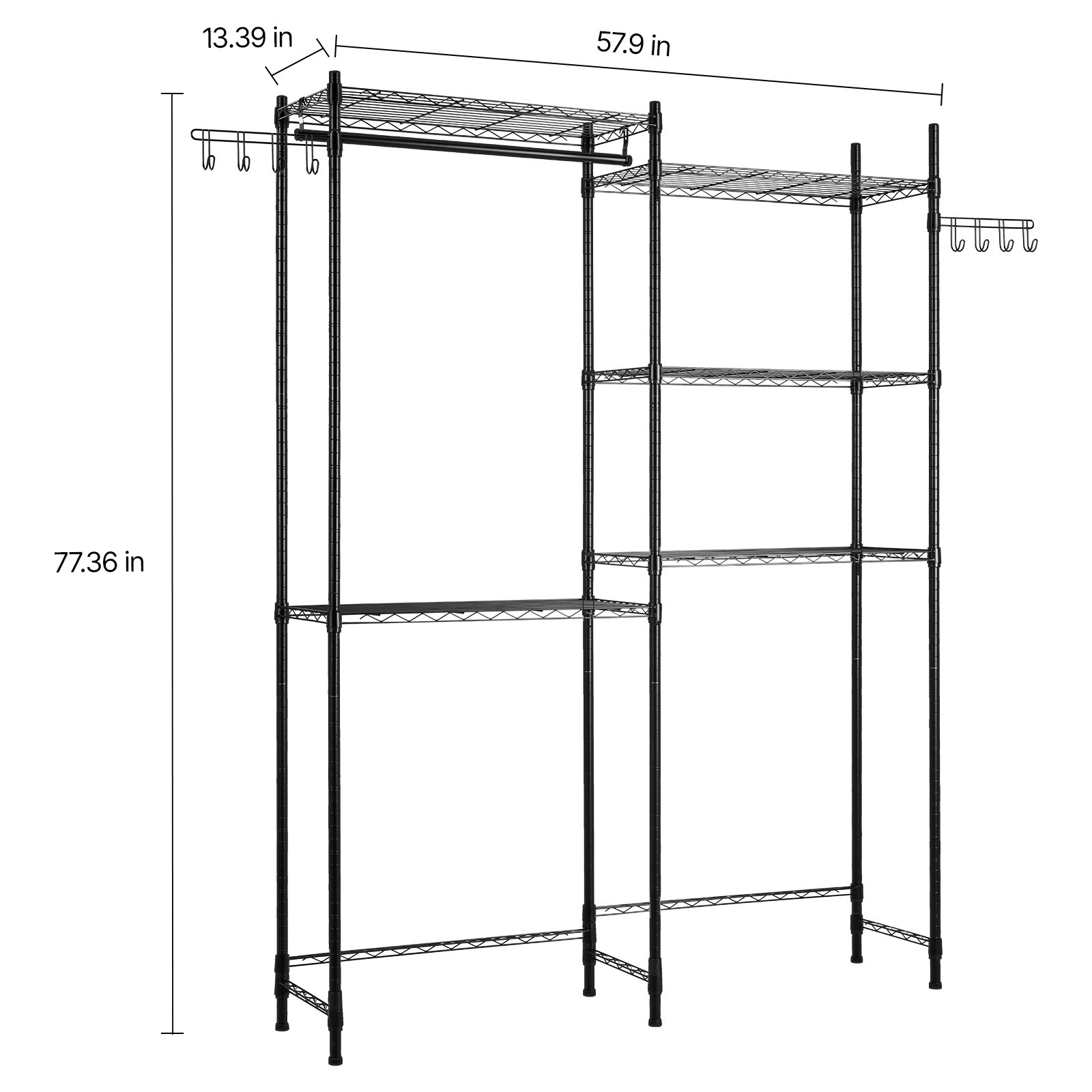 Over Washer and Dryer Storage Shelf Two Row 5 Tiers Washer Rack Black