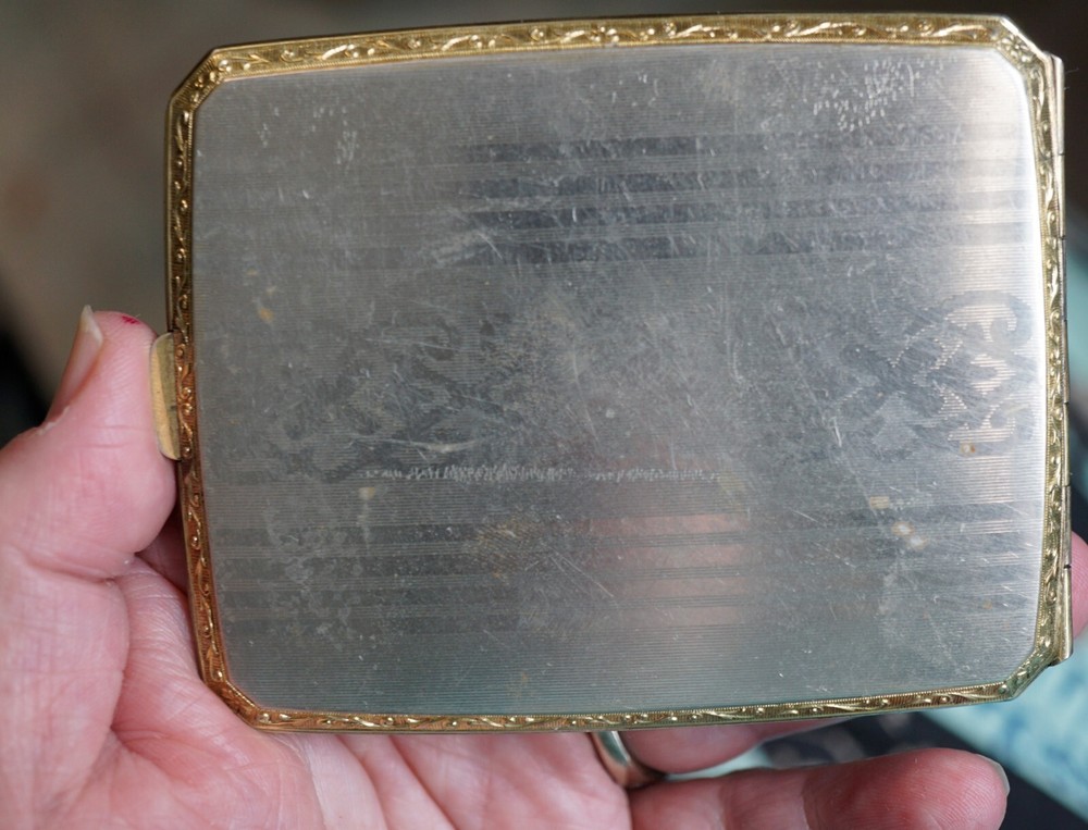 Antique Sterling Silver & Glit Engine Turned Design Cigarette Case