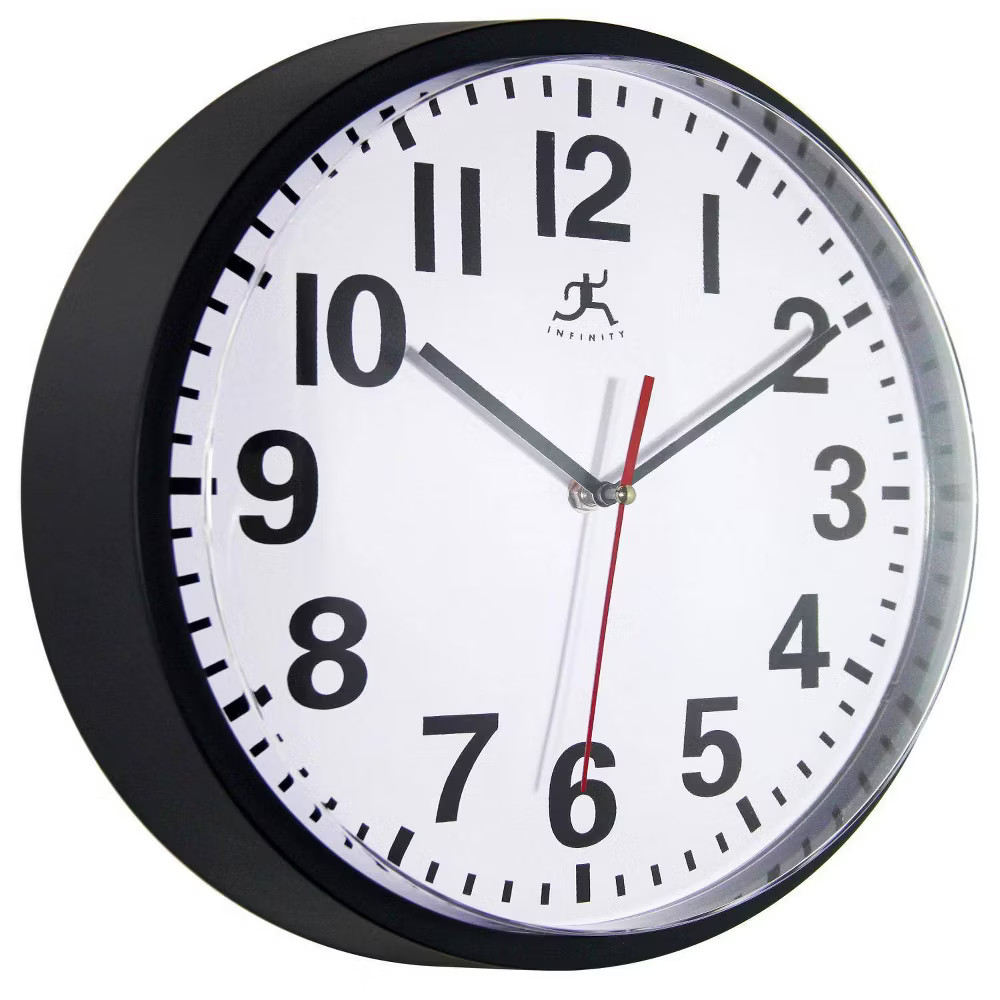 Infinity Instruments 13" Pure Wall Clock Black : Silent Movement,