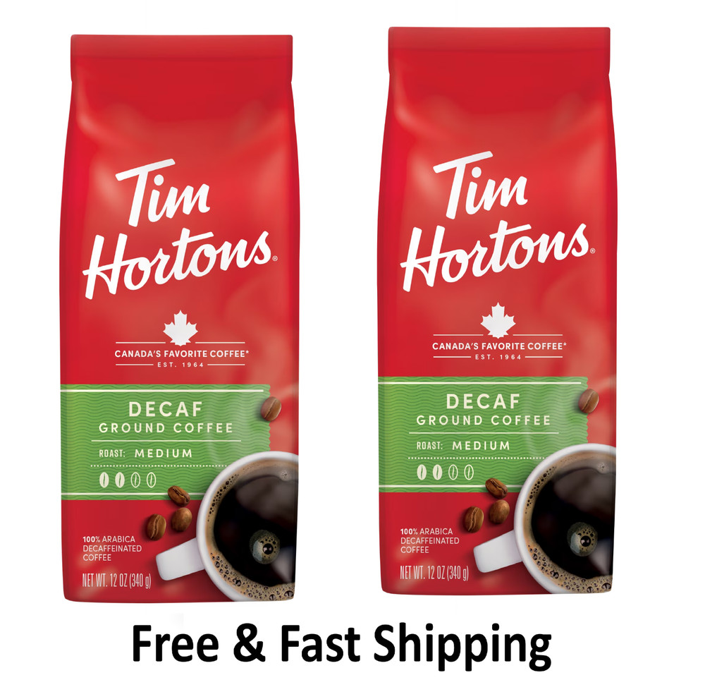 (2 pack) Tim Hortons Decaf Ground Coffee, 12oz Bag