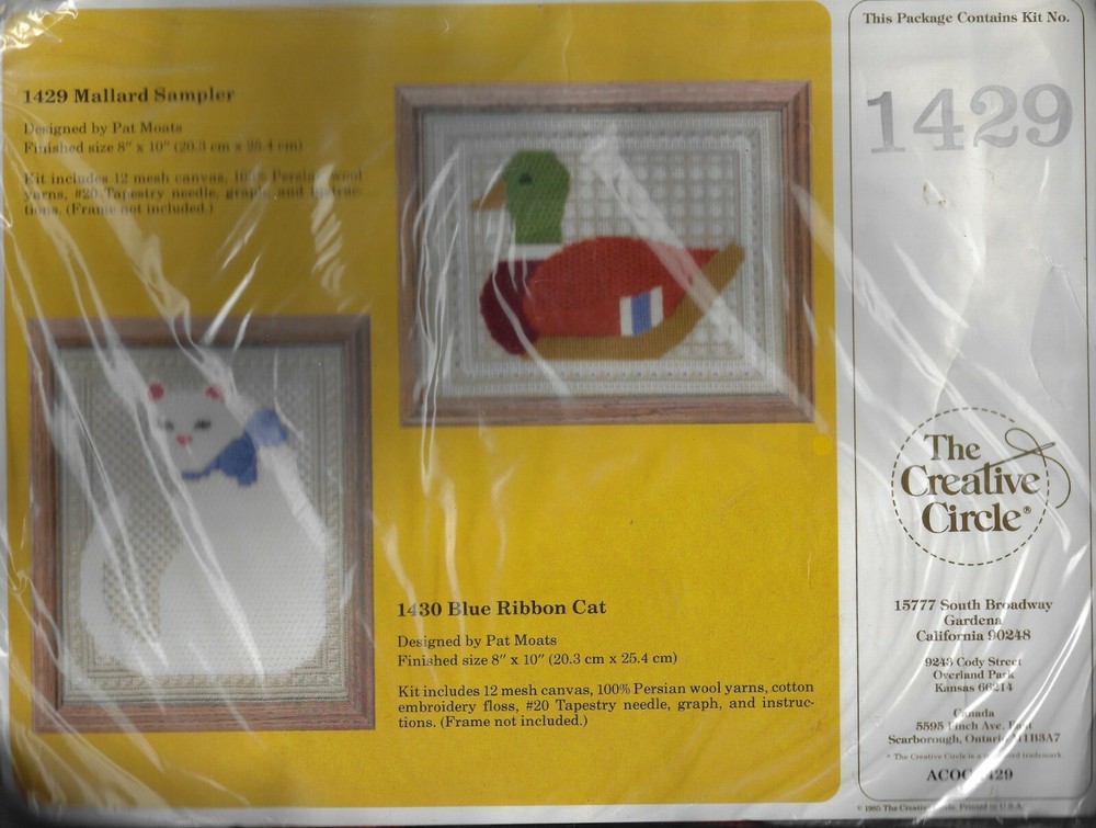 1985 The Creative Circle 1429 Mallard Sampler Needlepoint Kit OOP