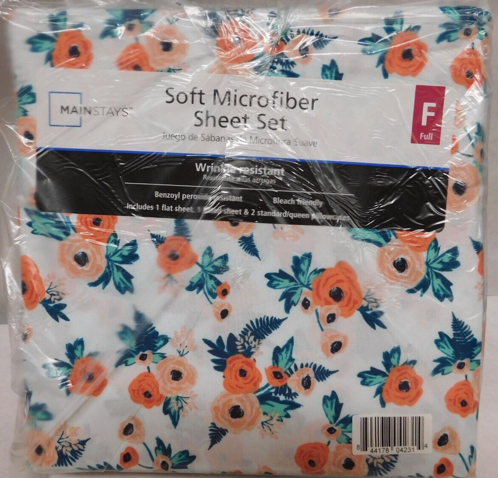 Mainstays Soft Microfiber 4 Piece Full Sheet Set,Wrinkle Resistant