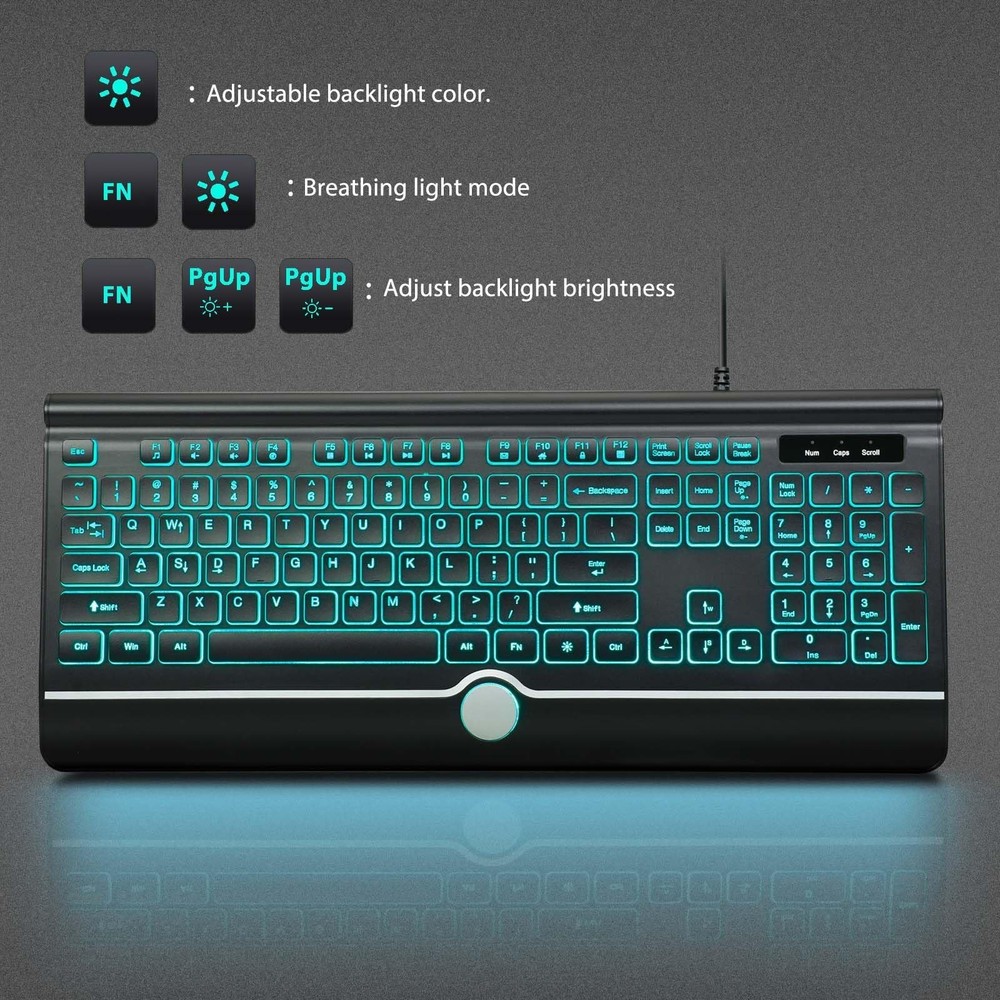 Wired Keyboard and Mouse Combo, Backlit Computer Keyboards with Wrist Rest, L...