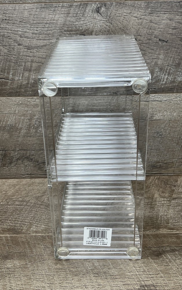 Vintage 1993 Stackable Clear Plastic CD Organizer 30 Disk Case Holder Rack Tray
