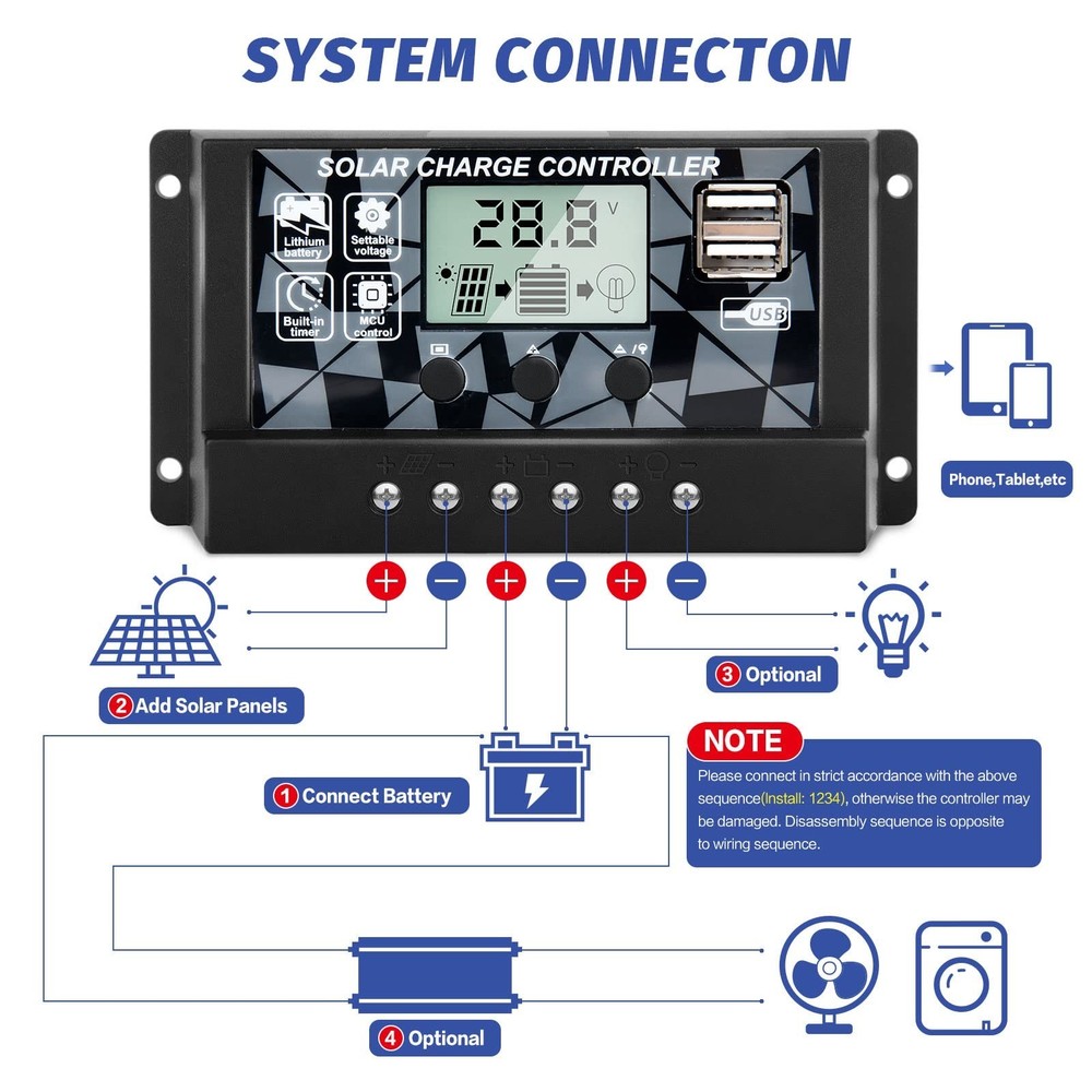 Solar charge controller 12V/24V, solar charger controller solar panel...