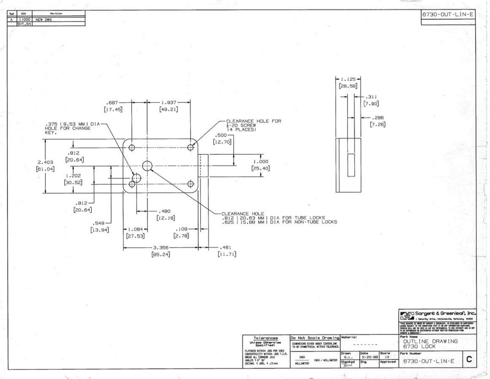 Sargent Greenleaf SG Model 6730-100 Mechanical Safe Lock Kit