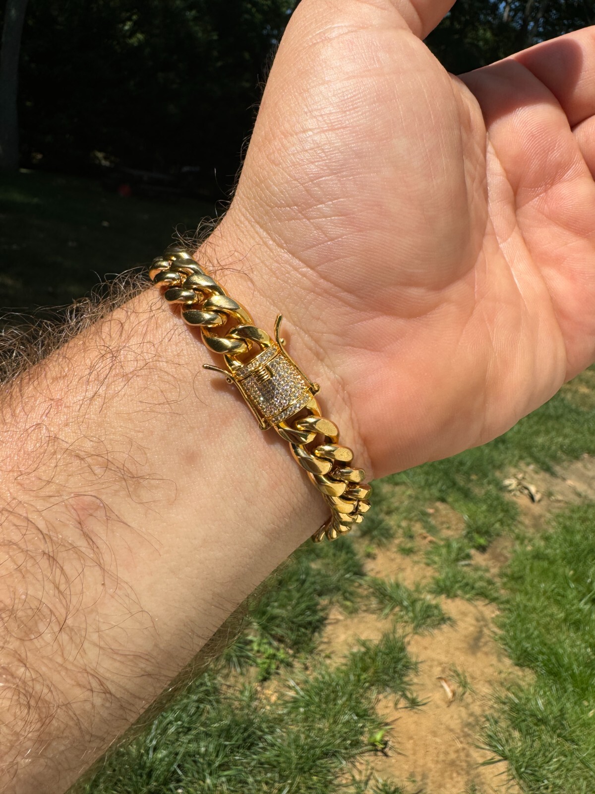 Real Miami Cuban Link Bracelet 1ct CZ Iced Clasp 14k Gold Plated Stainless Steel