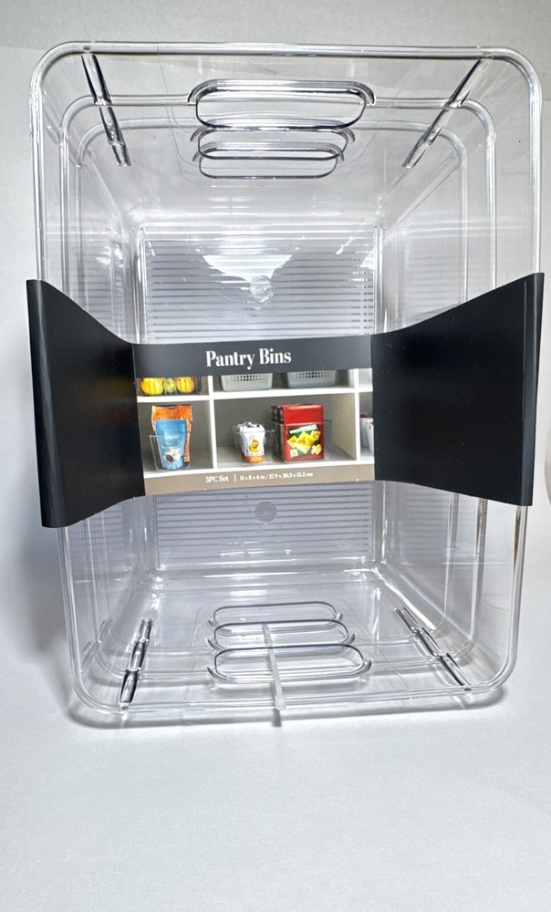 Pantry 3pc Rectangular Plastic Bin Set 11 x 8 x 6 Clear Durable BPA Free Plastic