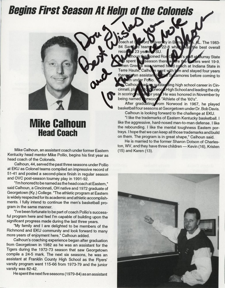 Mike Calhoun - Signed Program Page