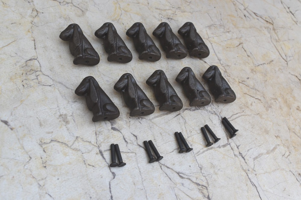 Vintage Cast Iron Dog Shape Knobs Drawer Cabinet Door Handles Knobs Pulls 10pcs