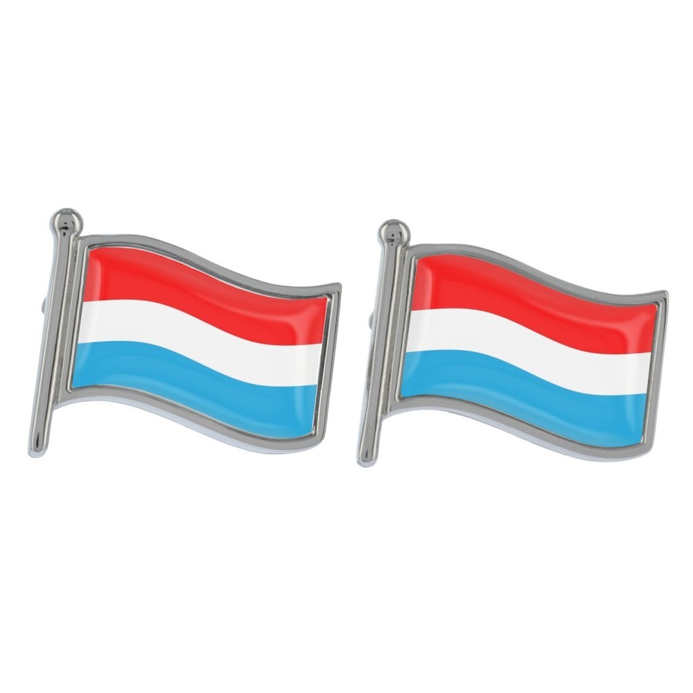 Luxembourg Wave Flag Silver Cufflinks in Gift Box