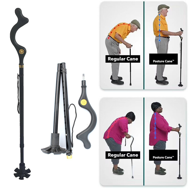 Retractable Posture Correcting Cane Folding Adjustable Safety Walking Cane Stick