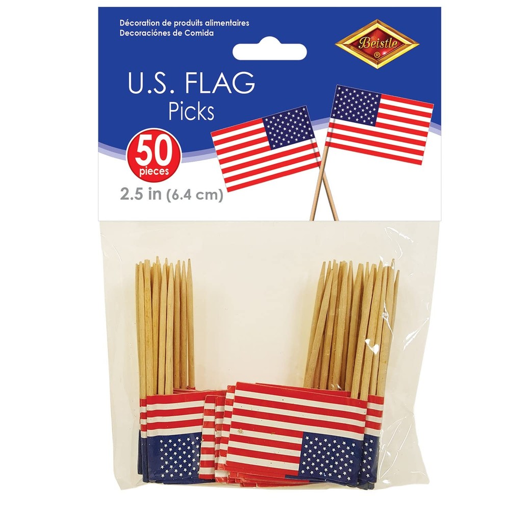 Pkgd U S Flag Picks (50/Pkg) 2.5", Red/White/Blue