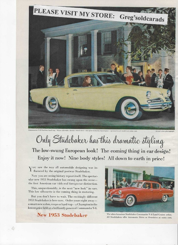 Original 1953 Studebaker  Commander vintage print ad