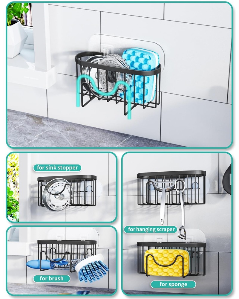 HapiRm Multifunctional Sponge Holder with Unique M-Shaped, 2 Installation Method