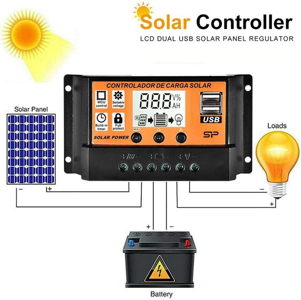 30-100A Solar Panel Regulator Charge Controller 12V/24V Auto Focus Tracking