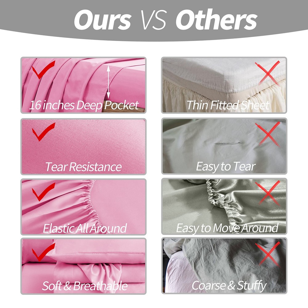 Queen Sheets Set (4 Piece), Super Soft Brushed Microfiber Bed Sheets with 16 ...