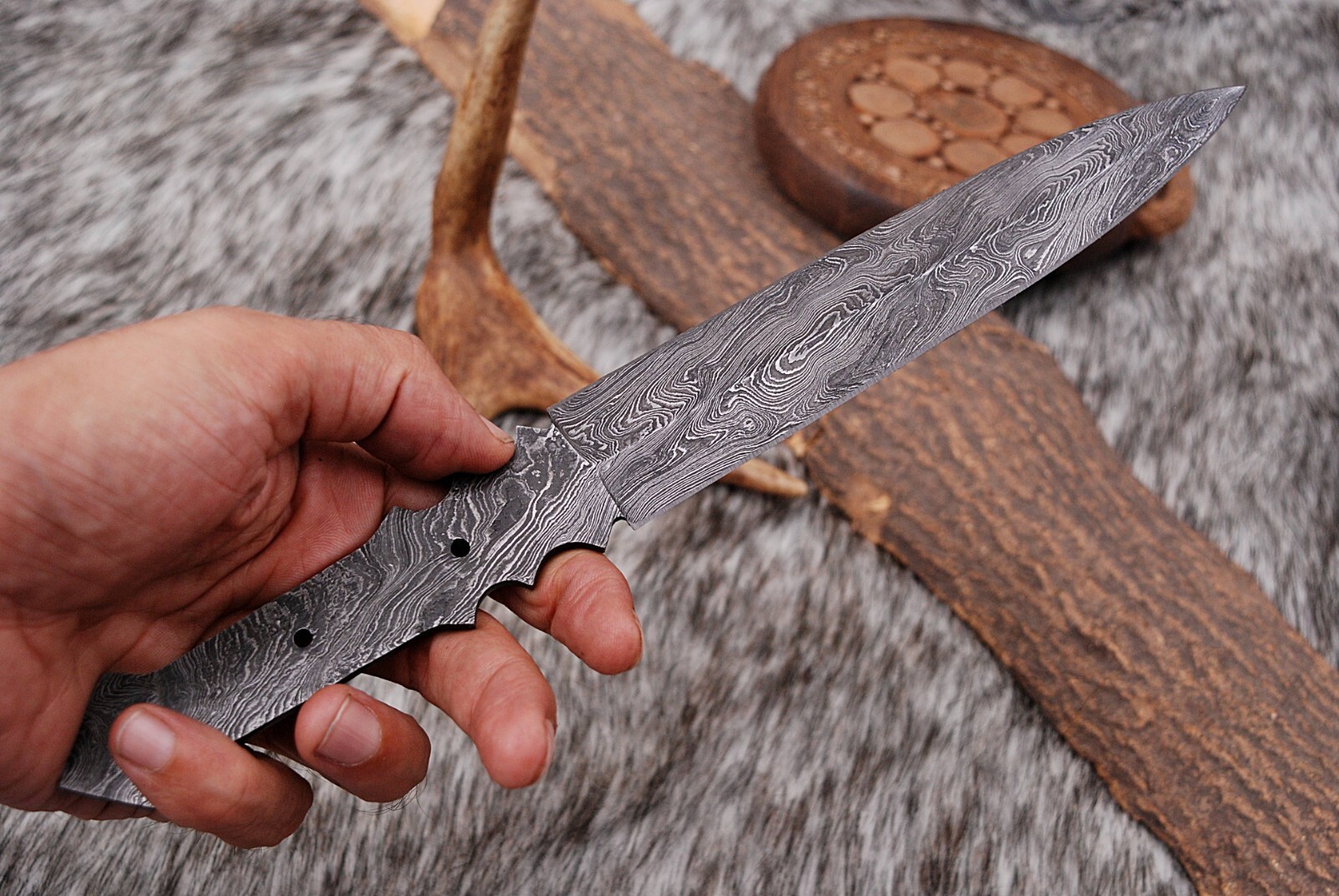 CUSTOM HANDMADE DAMASCUS STEEL BLANK BLADE SKINNING HUNTING BOWIE KNIFE X77