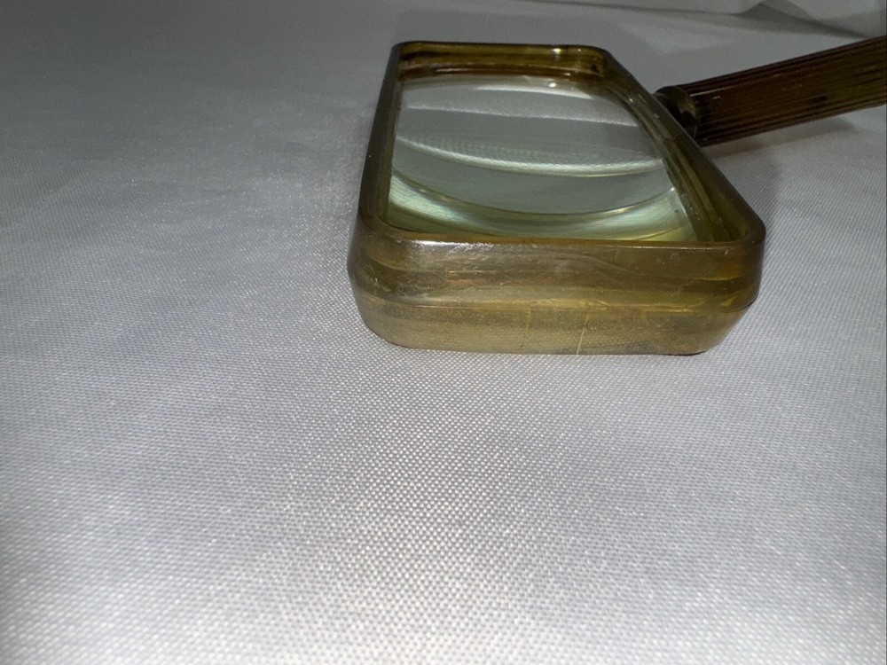 60's Art Deco Rectangular Magnifying Glass Brown Marbleized Bakelite MCM Plastic