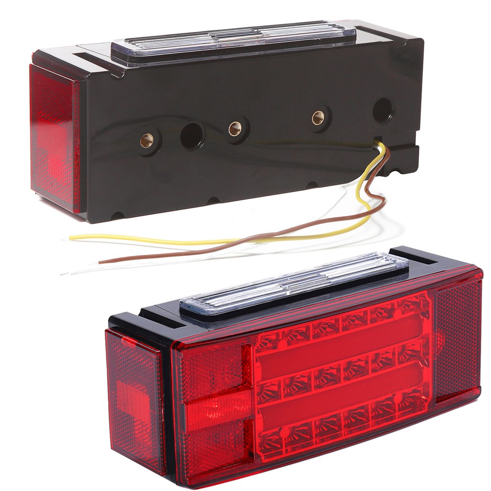 Left+Right LED Submersible Trailer Boat Rectangle Stud Stop Turn Tail Lights Kit