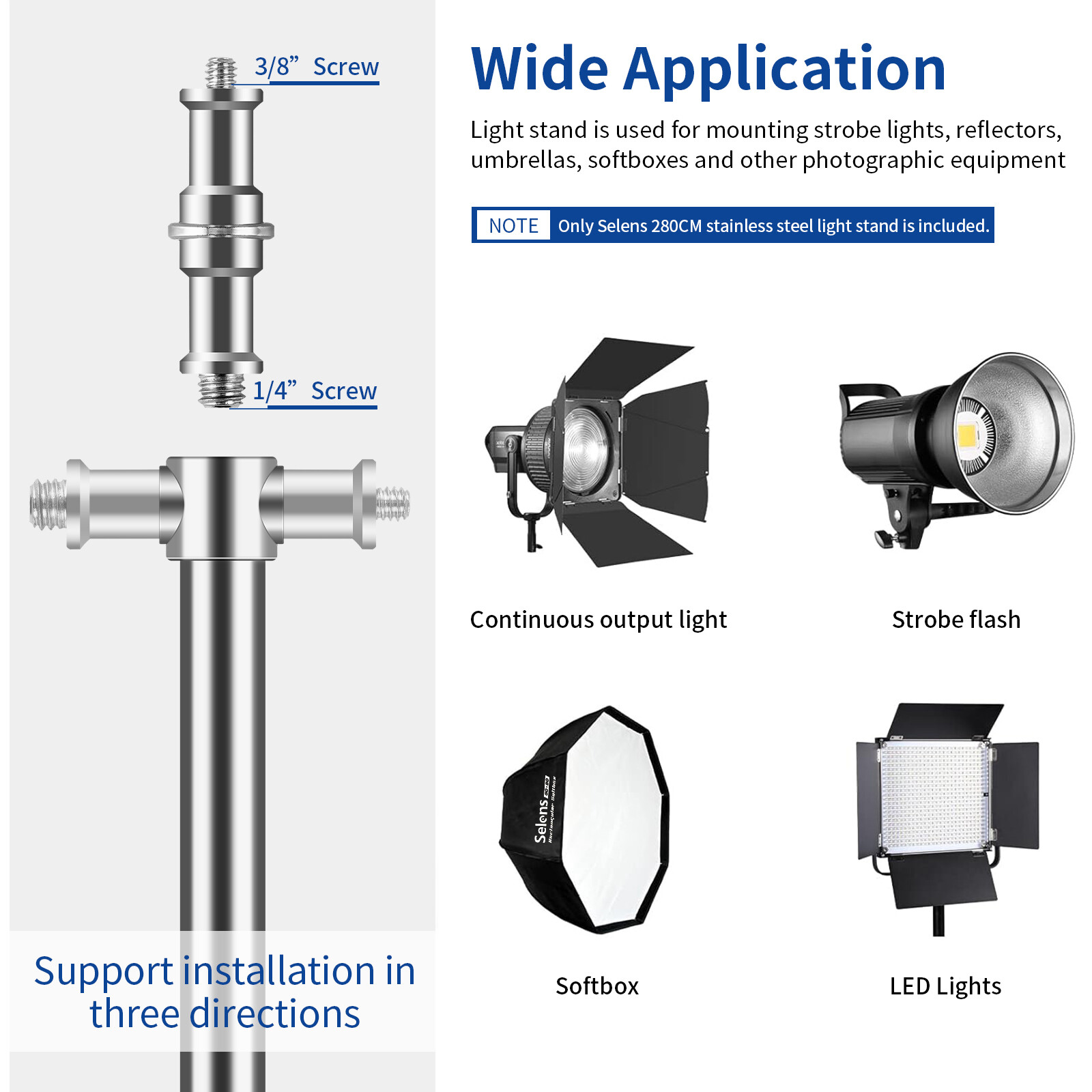 9.2ft Heavy Duty Light Stand Adjustable Tripod Stainless Steel Spring Damped