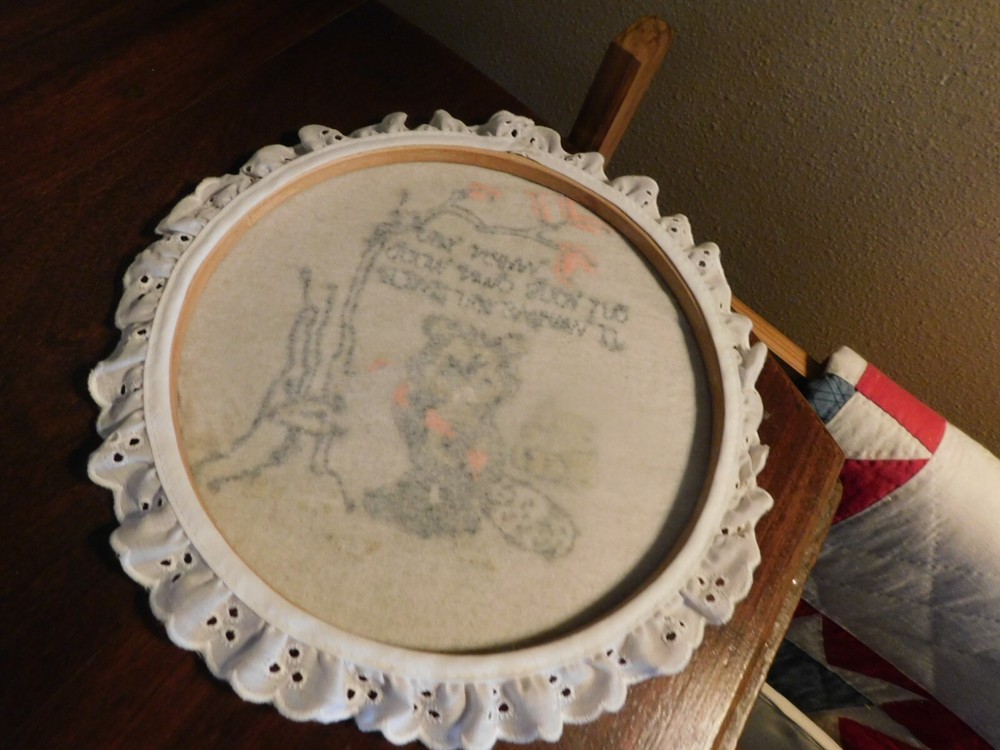 Beaver Crewel Embroidery Panel Vintage Handmade