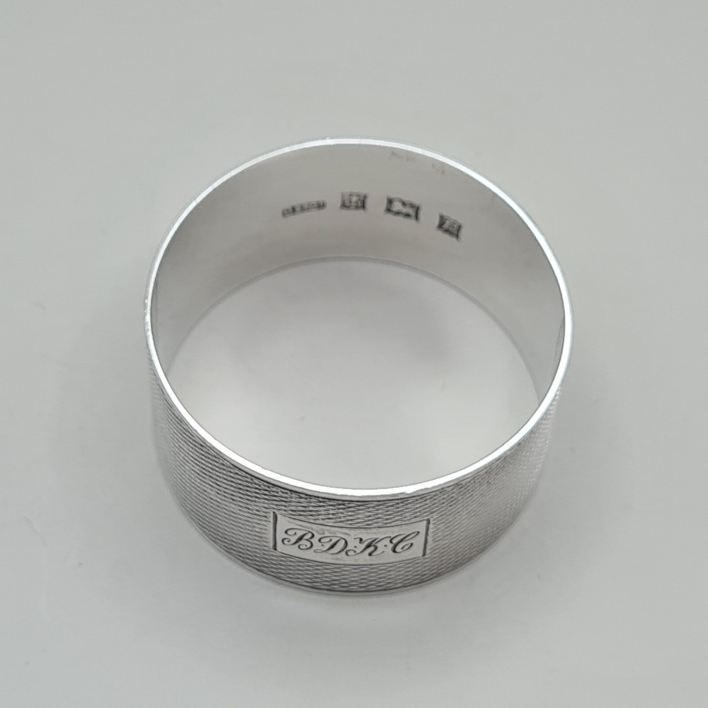 Sterling Silver Engine Turned Napkin Ring by D Bros Birmingham 1955